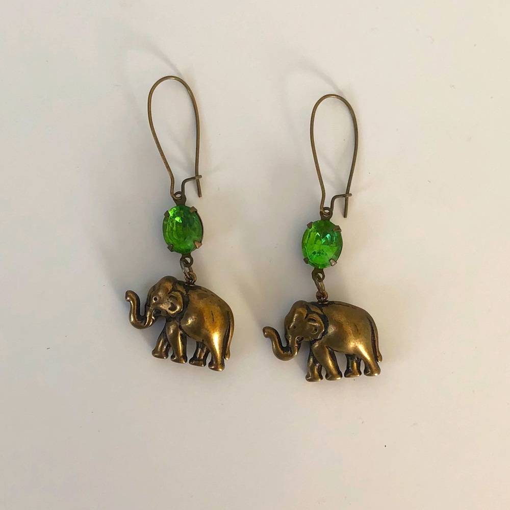 Handmade Emerald Green Elephant Drop earrings